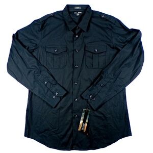APT 9 Premium Slim Fit Black Front Pocket Men's Dress Shirt Size L